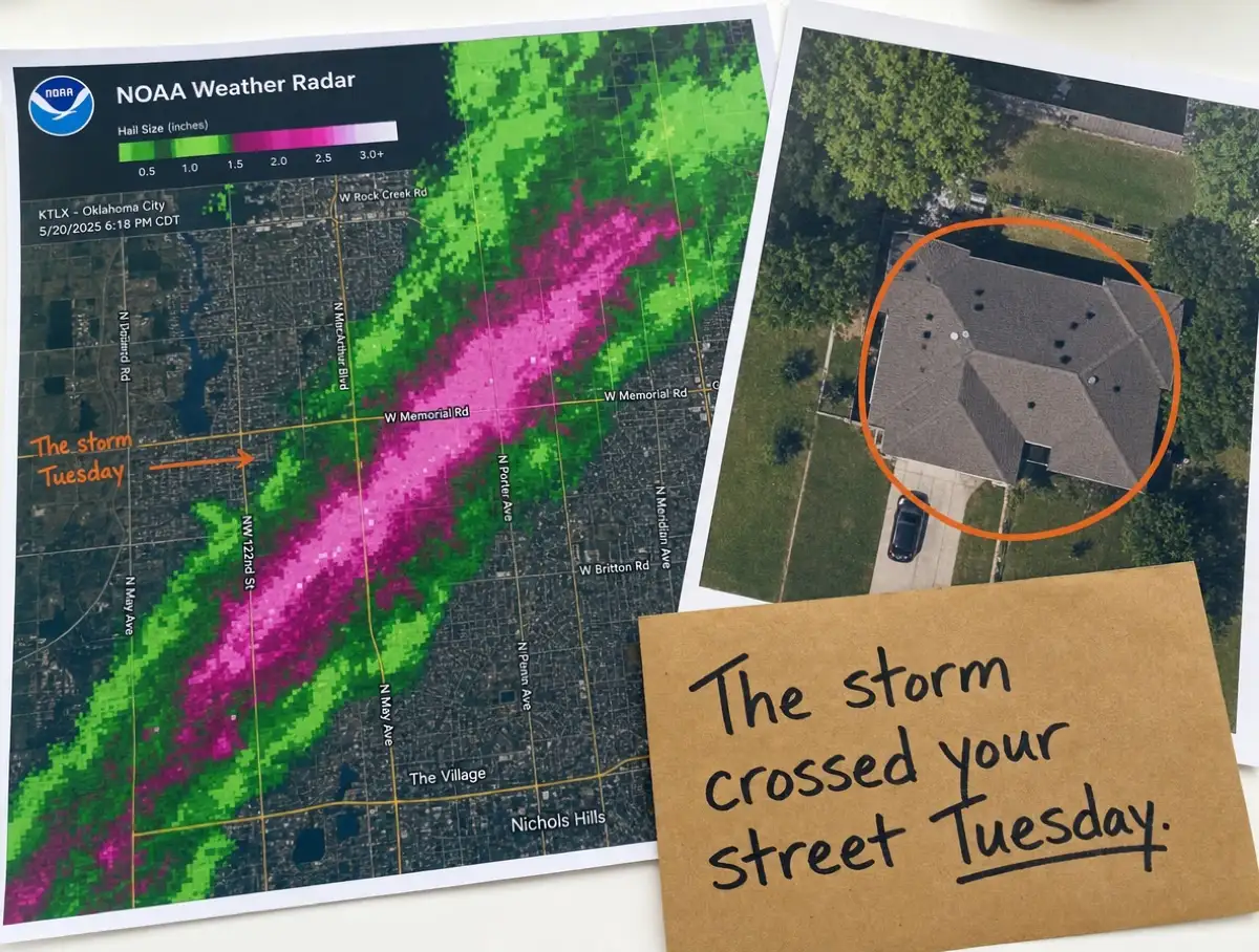 What Hail Storm → Roof produces